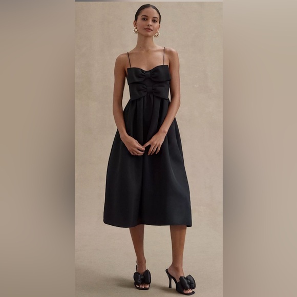 Sachin + Babi Dresses & Skirts - Anthropologie x SACHIN + BABI Sloane Double Bow Taffeta Midi Dress, Black, 14